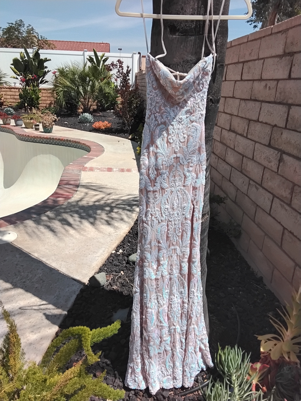 Windsor Pink and Light Blue Lace Maxi Dress